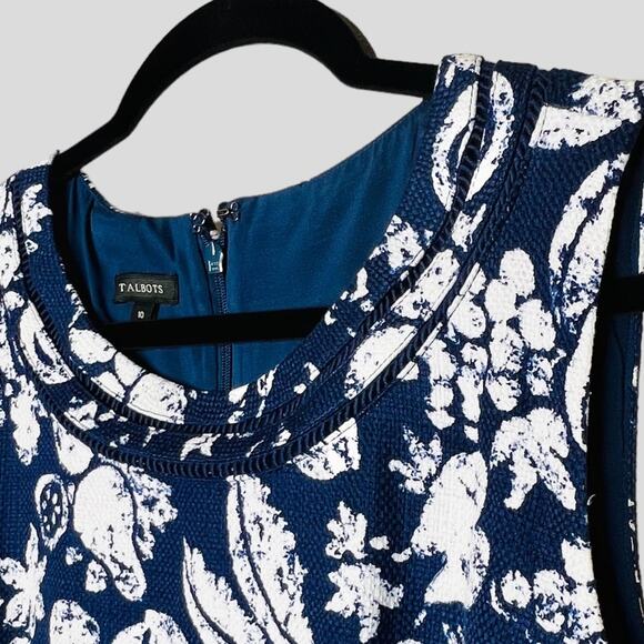 Talbots Shift Dress SZ 10 Textured Whimsical Mixed Fruit Print Midi Knee Preppy - Picture 7 of 10